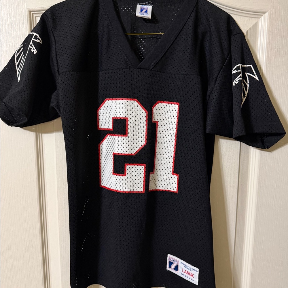LOGO 7 Black Football Jersey with White and Red Number 21